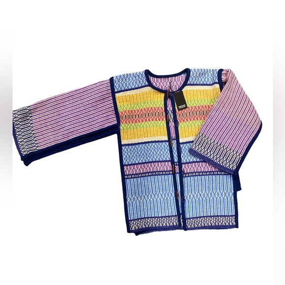 NEW Hand Woven Heavy Knit Multi Colored Aztec Boho Colorful Size Large Jacket - Picture 1 of 4
